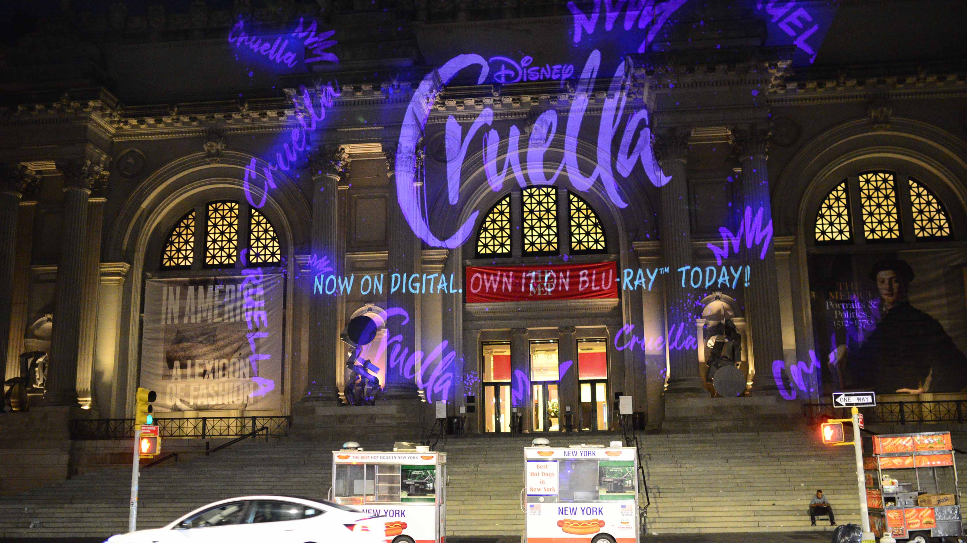 Cruella projection on the Met Museum, NYC