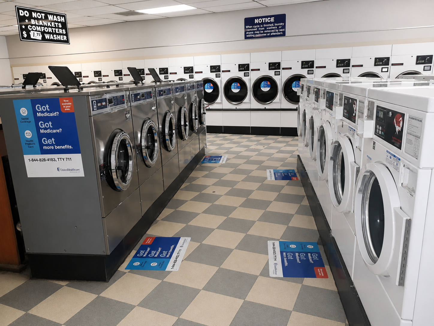 Laundromat poster placement at a laundromat